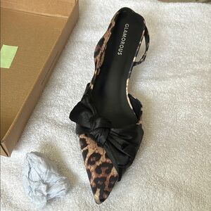 Glamorous Brown and Black Kitten sling back kitten heel with Bow Detail